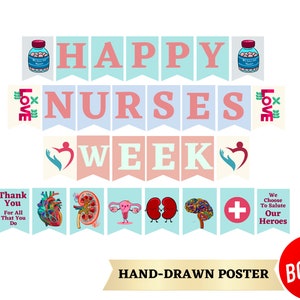 Nurses Week Hand-drawn Banner Printable / Nurse appreciation Sign / Nurses Week Appreciation Banner / Nurse Week Gift / Thank you Nurse