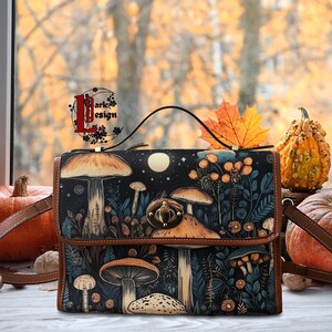 Mushroom Forest Witch Satchel, Cottagecore Wildflower Crossed Body Bag, Whimsigoth mushroom bag, Whimsical Witch Shoulder Bag, Witchy Gift