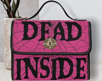 Pink and Black Goth Satchel Bag, Cute Pastel Goth Horror Spider-Webs crossed body purse, Horror Girl hand bag goth bag, Gothic Dead Girl Bag