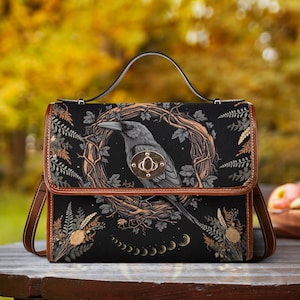 Raven Witchy Bag: Gothic Crossbody with Crow Witchcraft Detail - Stylish & Organized Accessory Bag for Witches. Goth Decorative Bag