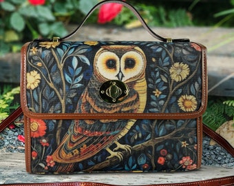 Cottagecore Witchy Owl Satchel Bag, Floral Boho Owl Witch Bag, Owl and Roses Organized Witchcraft Bag, Boho Owl Handbag, Cottagecore Purse