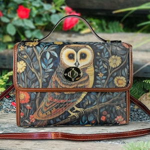 Cottagecore Witchy Owl Satchel Bag, Floral Boho Owl Witch Bag, Owl and Roses Organized Witchcraft Bag, Boho Owl Handbag, Cottagecore Purse