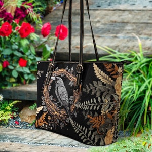 Gothic Raven Tote Purse, Witchy Crow Shoulder Bag, Organized Witchcraft Bag, Witchy Raven Purse, Raven Witch Bag, Witchy Bird Lover Gift,