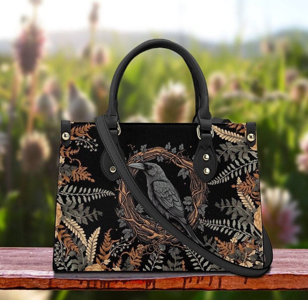Gothic Witch Crow Bag, Dark Cottagecore Crossed Body Bag, Organized