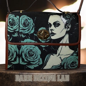 Bride of Frankenstein Horror Satchel Bag, Cute Goth Horror Rose crossed body purse, Horror Girl hand bag goth bag, Gothic Retro Horror Bag