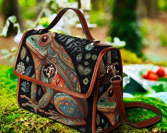 Rana Boho Satchel Bolsa Crossbody Hippie Bolso para Cottagecore Monedero Regalo para los amantes de las ranas Bolso de sapo Witchy Frog Bag Boho Hippies Regalo