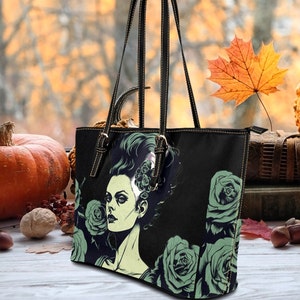 Bride of Frankenstein Leather Horror Shoulder Bag: Goth vibes, Vegan leather. Perfect for a touch of dark enchantment, and Gothic Fashion