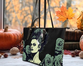 Bride of Frankenstein Leather Horror Shoulder Bag: Goth vibes, Vegan leather. Perfect for a touch of dark enchantment, and Gothic Fashion