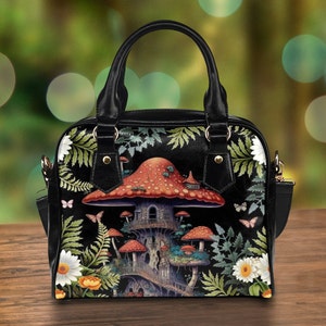 Cottagecore Mushroom Forest Handbag, Goblincore Crossed Body Bag, Vegan Leather Witch Purse, Decorative Mushroom Bag, Mushroom Purse