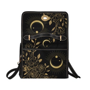 Floral Moon Witch Satchel Bag, Dark Cottagecore Crossed Body Purse, Goth purse, cute vegan leather strap hand bag, hippies boho gift image 6