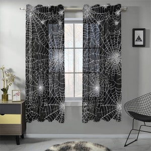 Gothic Spider-Webs Decorator Curtains, Goth Spider Webs Livingroom curtains, Goth Decorative Curtains, Witchy Webs livingroom curtain panel