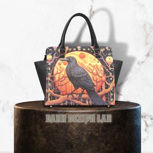 Goth Crow Purse with Rivets, Gothic Crow Handbag, Whimsigoth Hand Bag, Spooky Raven Bag, Witchy Raven Handbag