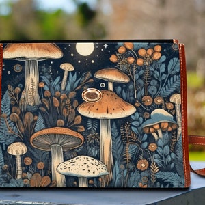 Cottagecore witch Canvas Satchel bag, Cute Mushroom Moon crossed body purse, Goblincore Dark Forest Bag, Witchy Mushroom Bag image 6