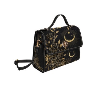 Floral Moon Witch Satchel Bag, Dark Cottagecore Crossed Body Purse, Goth purse, cute vegan leather strap hand bag, hippies boho gift image 8
