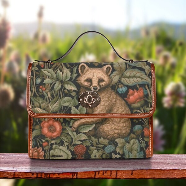 Cottagecore Floral Raccoon Satchel Bag, Boho Retro Botanical Crossed Body Bag, Cute Forestcore Witch Satchel Bag, Organized Forest Bag