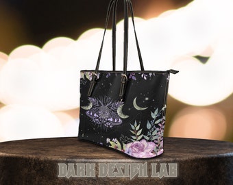 Celestial Goth Moth Leather Witchcraft Shoulder Bag: Witchy vibes, Vegan leather. Perfect for a touch of dark enchantment, and Goth Fashion