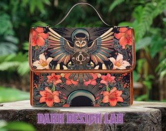 Cottagecore Whimsical Owl Satchel, Witchy Owl Crossed Body Bag, Sac de sorcellerie organisé, Sac à main Moon Phase Owl, Witchy Boho Owl Bag