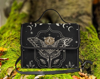 Sacoche céleste en forme de papillon de nuit : sac à main décoratif gothique, sac de sorcellerie organisé, sac bandoulière gothique, sac bohème sorcière, sac à main anti-mites