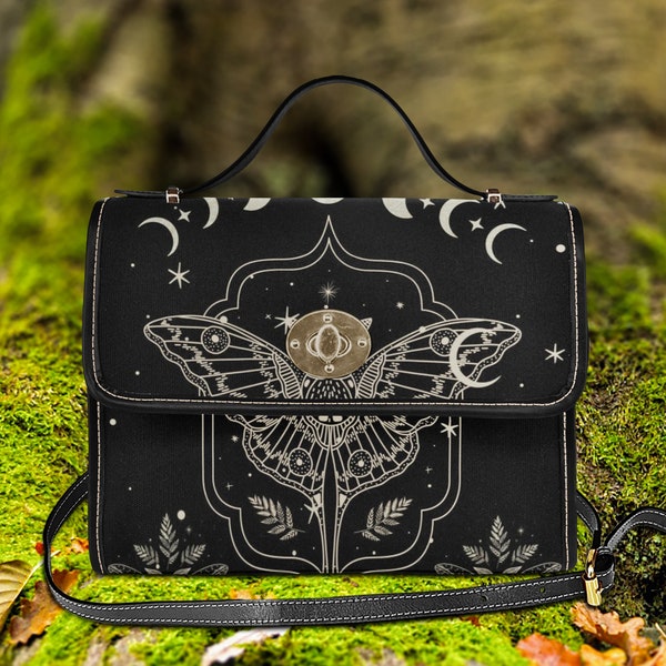 Celestial Witchy Moth Satchel: Gothic Decorative Purse, Organized Witchcraft Bag, Goth Crossed Body Bag Witchy Boho Bag, Moth Handbag