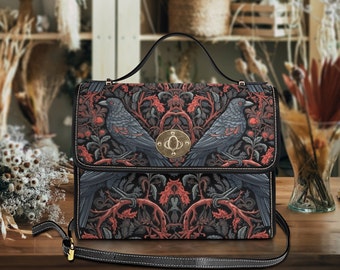 Raven Forest Witch Satchel Crossbody Witchcraft Bag for Goth Gift Crow Handbag Witchy Raven Purse Gothic Raven Lovers Bag Gift for Witches
