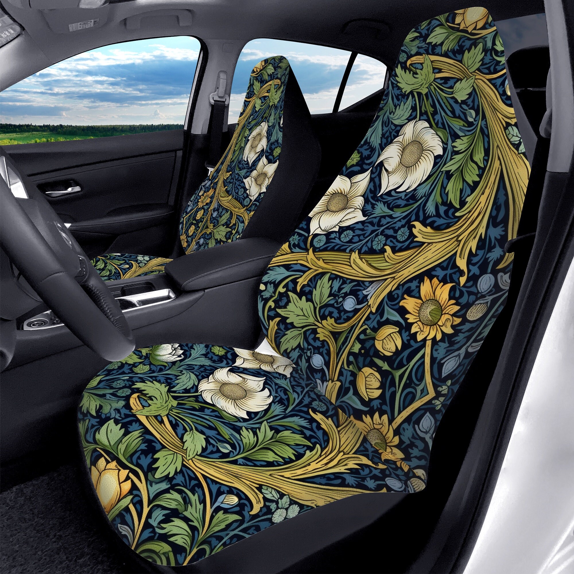 Discover Cottagecore Botanical Wildflower Car Seat Covers, Witchy Boho Floral Seat Protectors and Vehicle Decor, Cottagecore Car Interior Decor