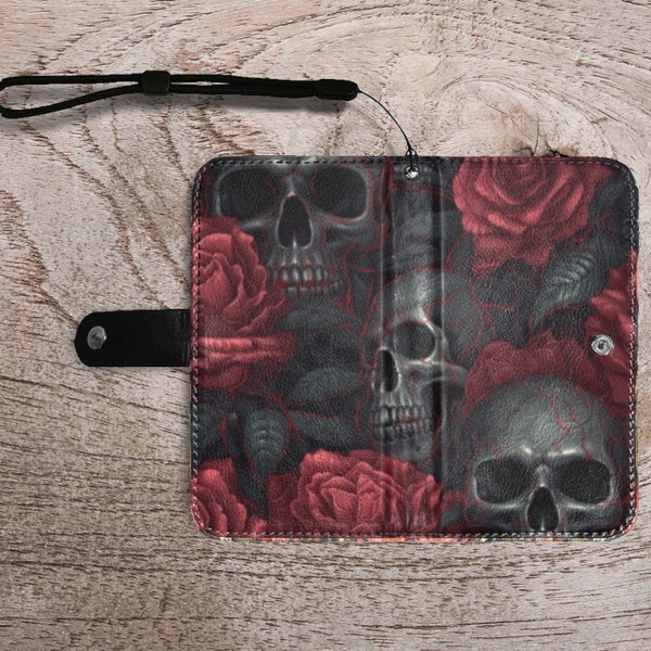 Skulls And Roses Zip-Around Small Wallet Purse For Women