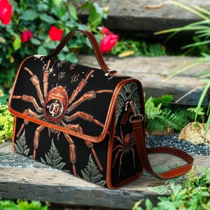 Cottagecore Tarantula Satchel Bag, Witchy Spider Hand Bag, Cottage Core Crossed Body Bag, Whimsigoth Spider Purse, Organized Witchcraft Bag