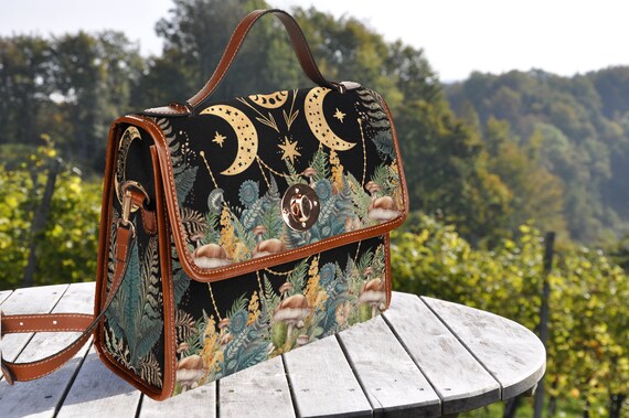 Cottagecore Witch Satchel Bag Cute Moon Phase Crossed Body Purse