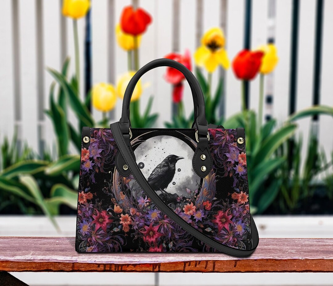 Gothic Witch Crow Bag, Dark Cottagecore Crossed Body Bag, Organized