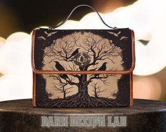 Goth Viking Yggdrasil Satchel Bag: Gothic Decorative Purse, Organized Bag for Viking Enthusiasts, Mystical World Tree Design