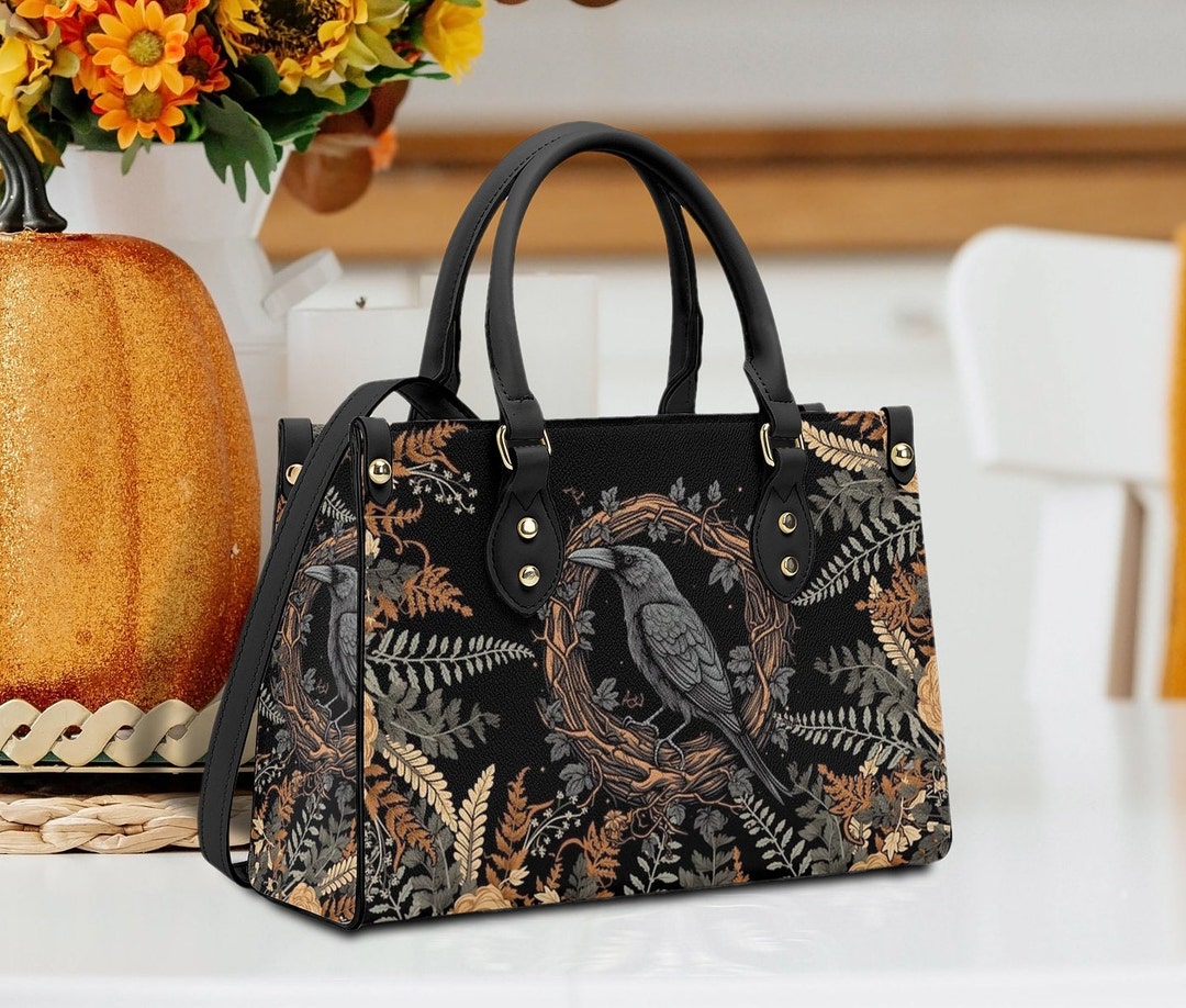 Gothic Witch Crow Bag, Dark Cottagecore Crossed Body Bag, Organized