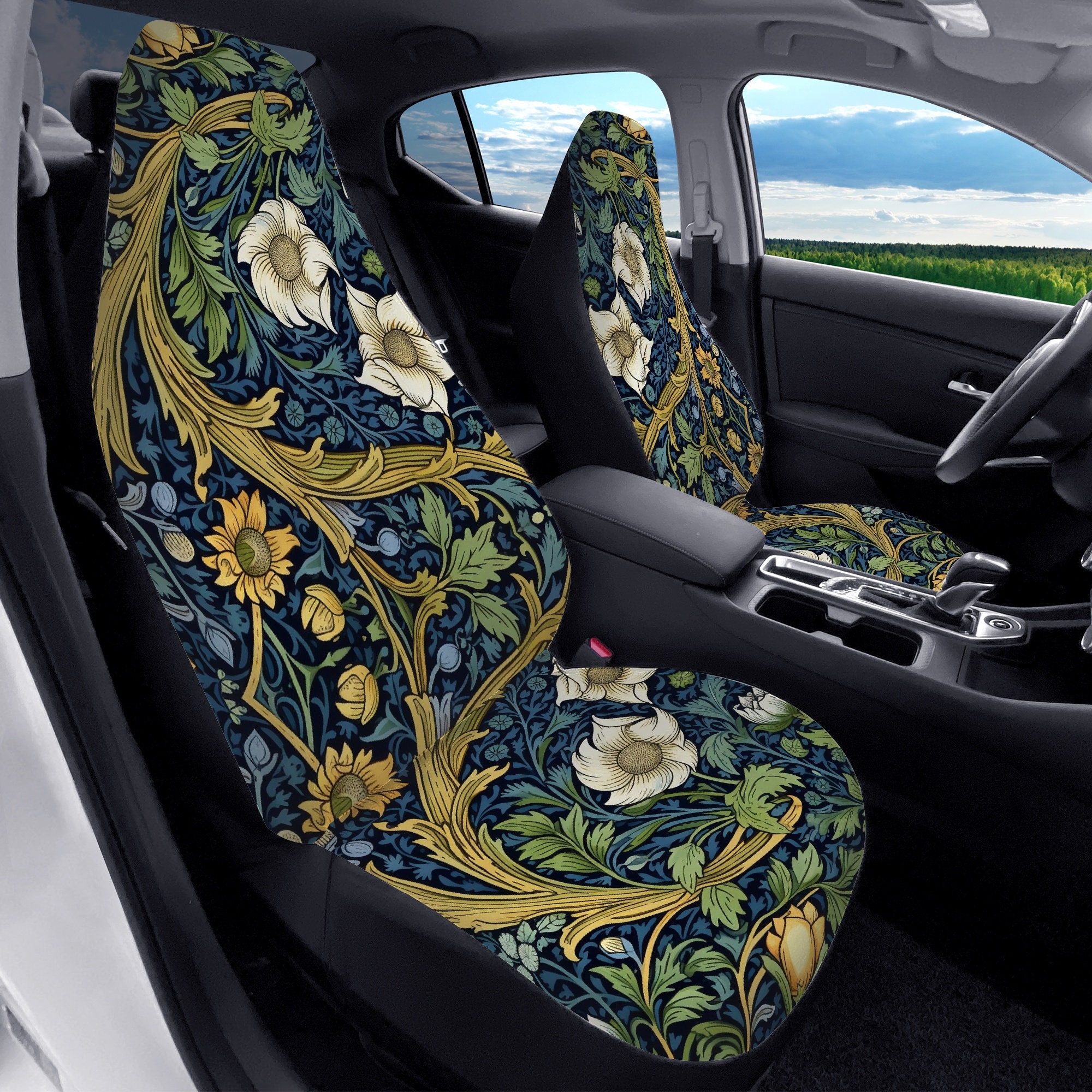 Discover Cottagecore Botanical Wildflower Car Seat Covers, Witchy Boho Floral Seat Protectors and Vehicle Decor, Cottagecore Car Interior Decor