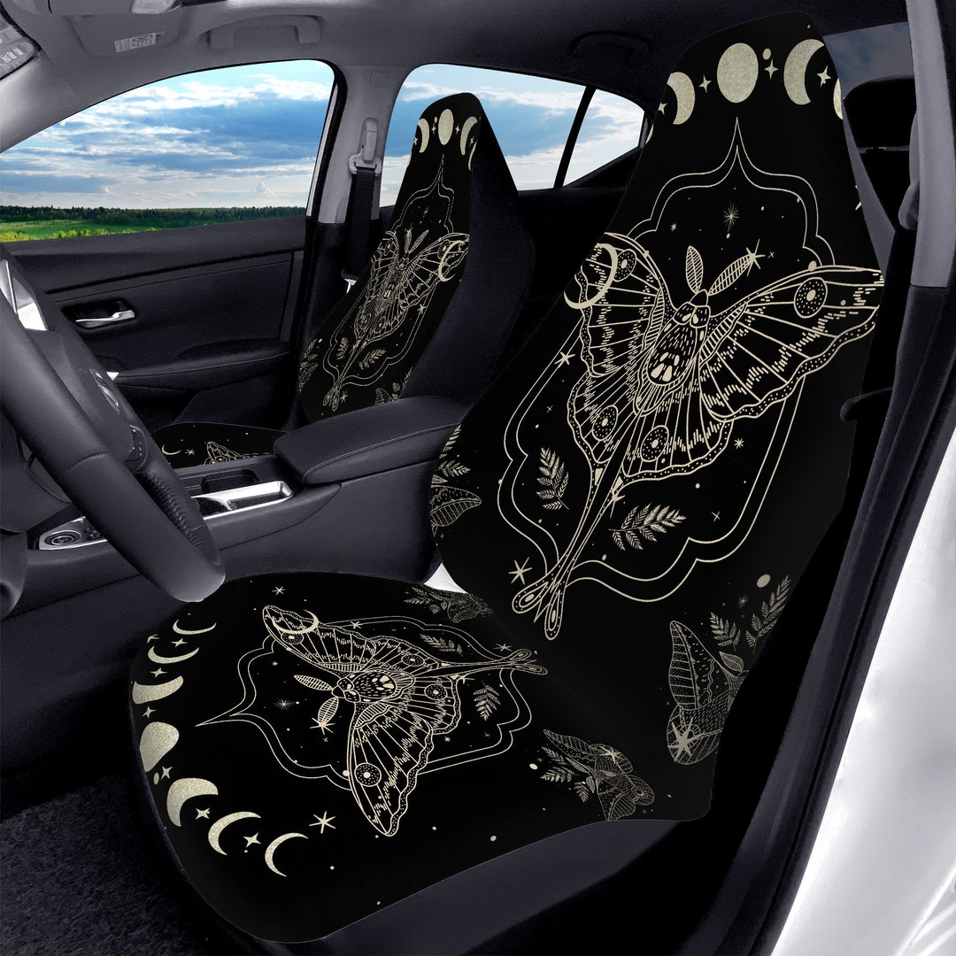Witchy Moth Moon Phase Car Seat Covers, Whimsigoth Moon Phase Seat