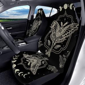 Cubiertas de asientos de coche Witchy Moth Moon Phase, protectores de asientos de fase lunar Whimsigoth y decoración de vehículos, decoración interior de coches de polilla celestial