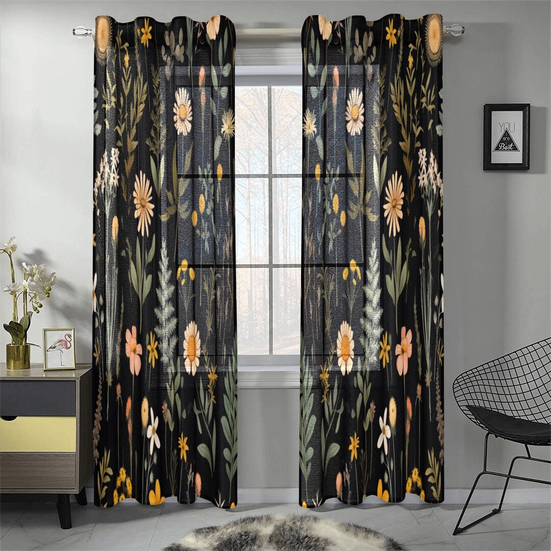 Cottagecore Wildflower Decorative Curtains, Boho Floral Living Room