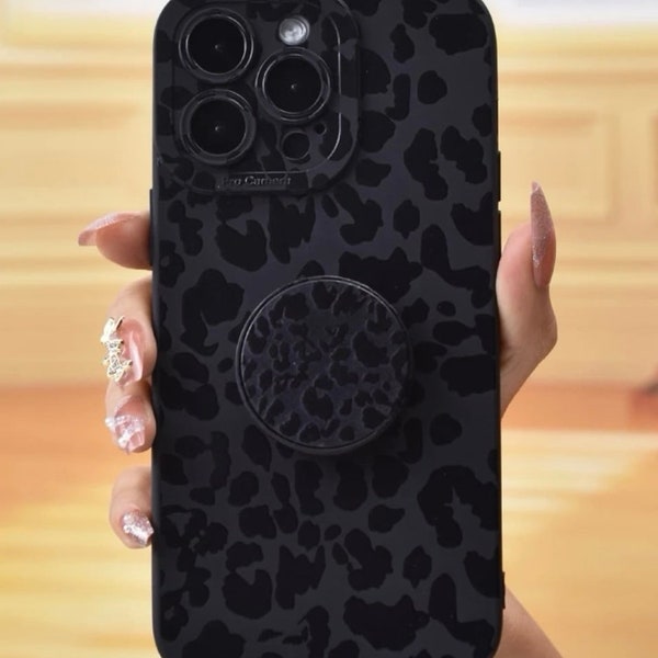 Leopard Print Phone Case With Stand-Out Phone Grip Compatible With iPhone