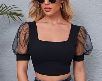 Square Neck Puff Sleeve Top  Blouse Puff Sleeve short Sleeve Custom Made Blouse Ready to wear Crop top Blouse