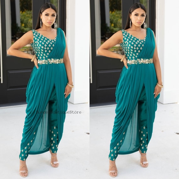 Buy Crop Top With Dhoti Pants and Attached Dupatta Set Bollywood Designer  Saree for Women Dhoti Saree Dhoti Pant Traditional Party Outfit Women  Online in India - Etsy