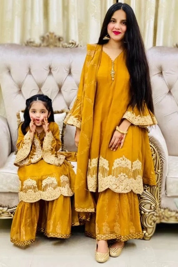Buy online Yellow Sharara Suit Semi-stitched Suit from Suits & Dress  material for Women by Afsana Anarkali for ₹1679 at 66% off | 2024  Limeroad.com