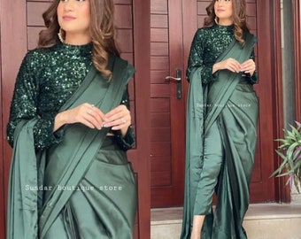 Belle séquence fantaisie élégante Blouse avec pantalon Dhoti saree tenue traditionnelle robe de mariée indienne tenue de soirée Dhoti saree indo western 1