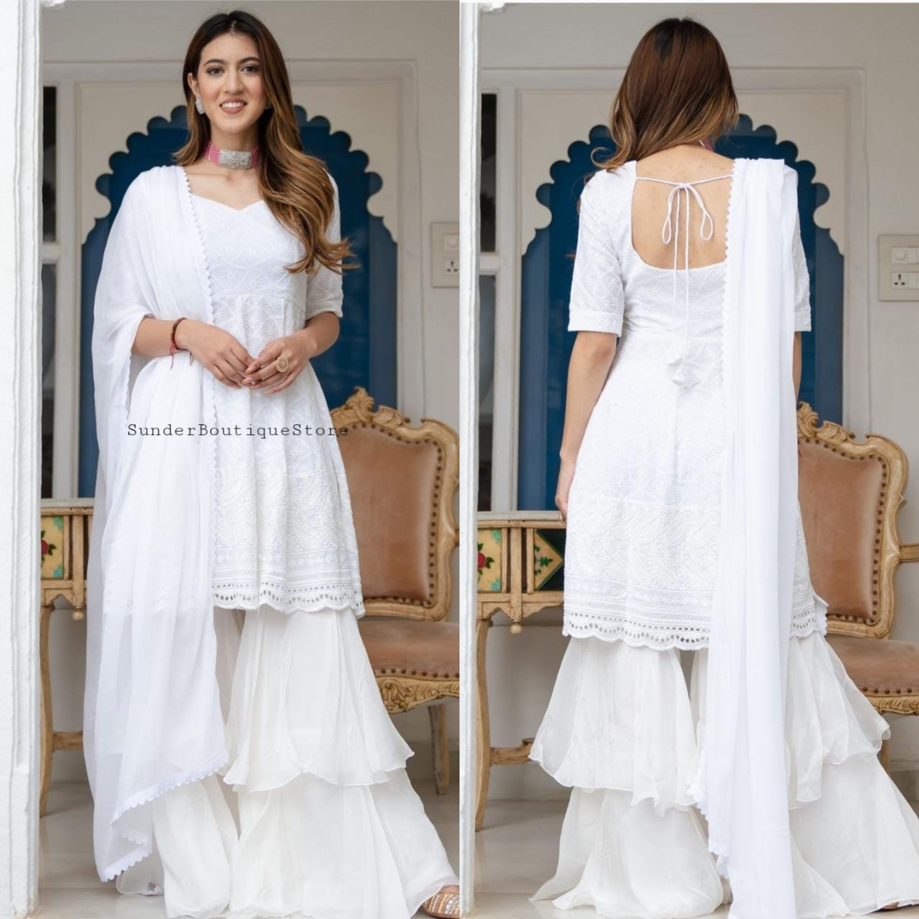 White sharara suit design sale