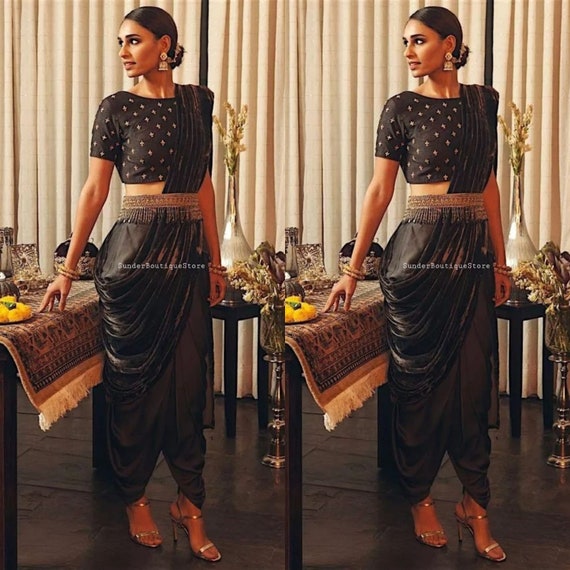 Black Glitter Printed Kurta with Dhoti Pants