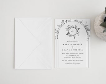 Black and White Floral Elegant Wedding Card Save the Date  Invitation