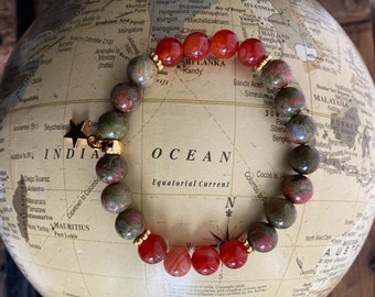 Bracelet en cornaline et unakite