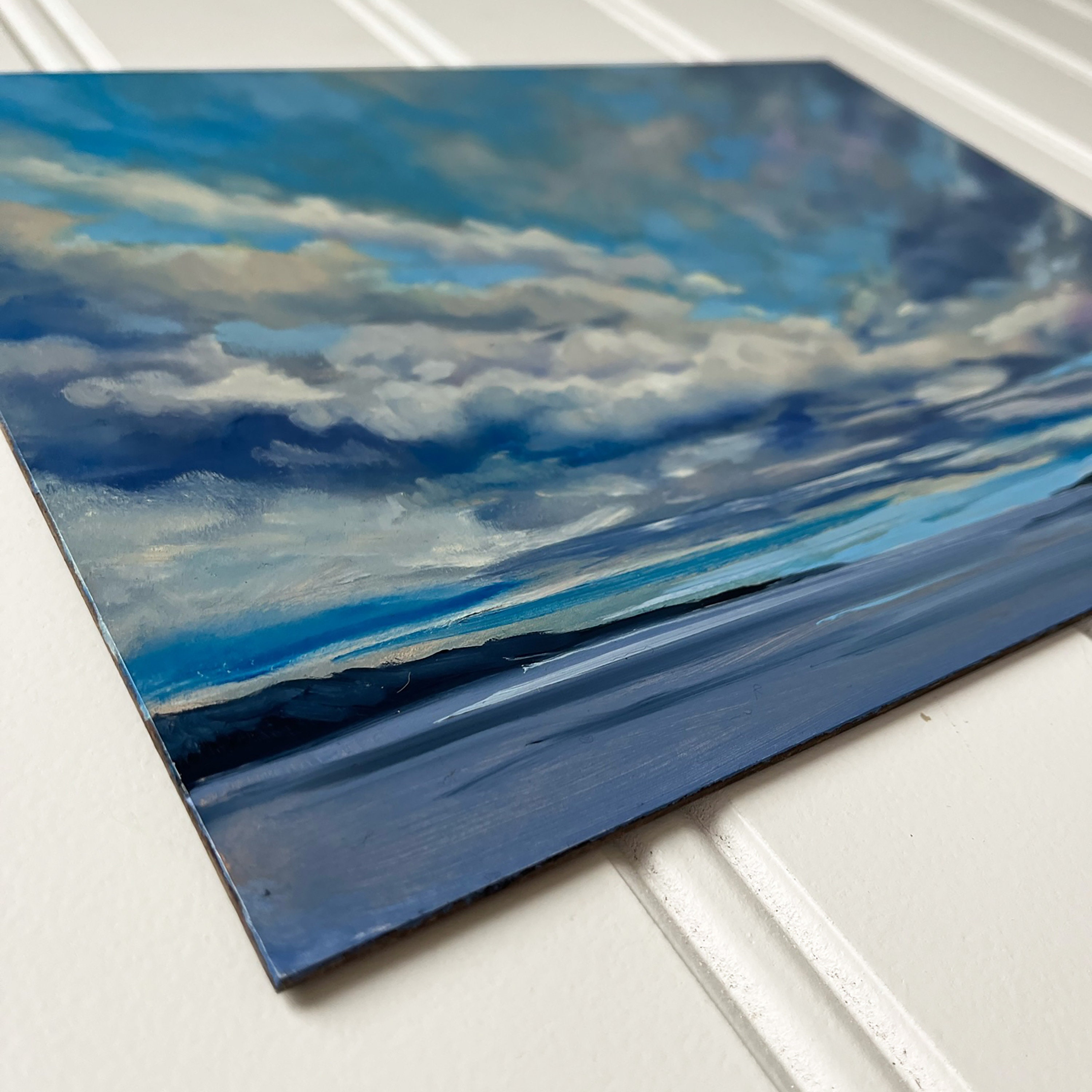 Original Oil Painting, Blue Purple Skies, Oil Paint on Wood