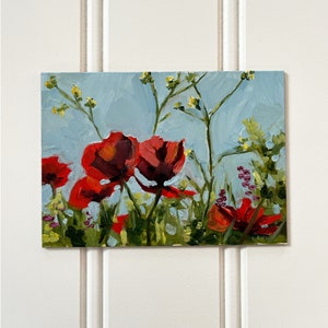 Mini Poppy 2, Original Oil Painting Unframed 5x7