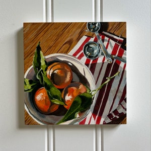 Oranges with Measuring Spoons, Original Oil Painting, Unframed 8x8