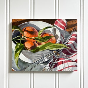 Original Oil Painting, Oranges with Whisk, Oil Paint on Wood Board, 8x10, Culinary Art, Kitchen Painting, Art for Kitchen, Gift for Cook