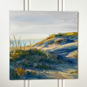 Original Oil Painting, Dune Shadows, Oil Paint on Wood Panel, 8x8 Beach Art, Beach Landscape, One of a Kind