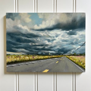 Road Trip Skies, Original Oil Painting, Unframed 12 x 16